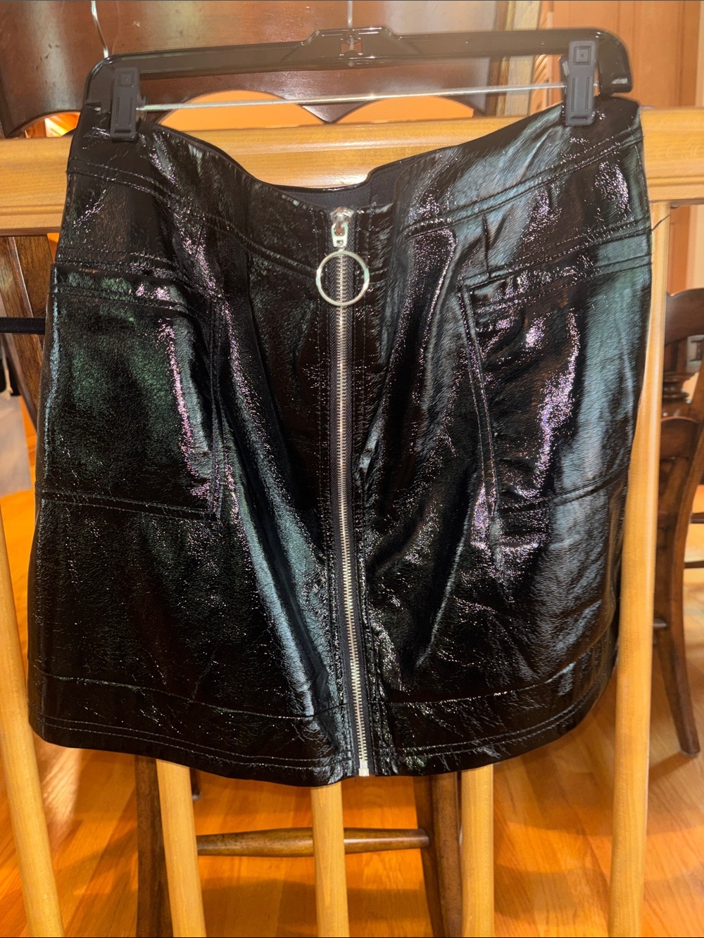 Topshop Black Patent Zip-Front Mini Skirt